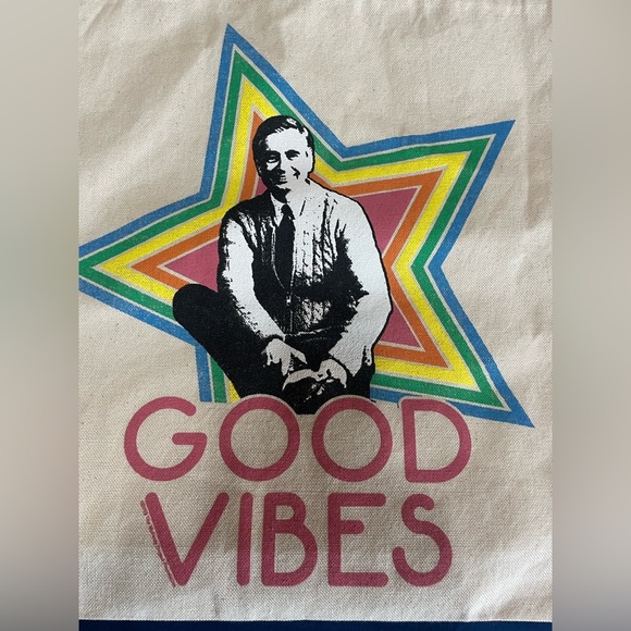 New Natural Cotton Shopping Tote Bag GOOD VIBES Mr Rodger’s Colorful - Picture 8 of 8